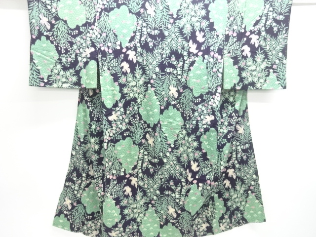 JAPANESE KIMONO / ANTIQUE JUBAN / SILK / KINSHA / FLOWERS & BIRDS